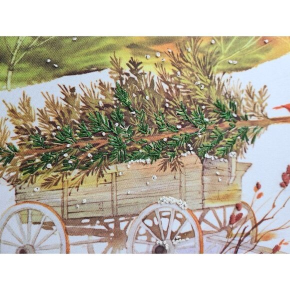 Vtg Country Snow Fall Cardinal Canvas Embroidery Work Signed Framed Wall Art - Picture 5 of 7